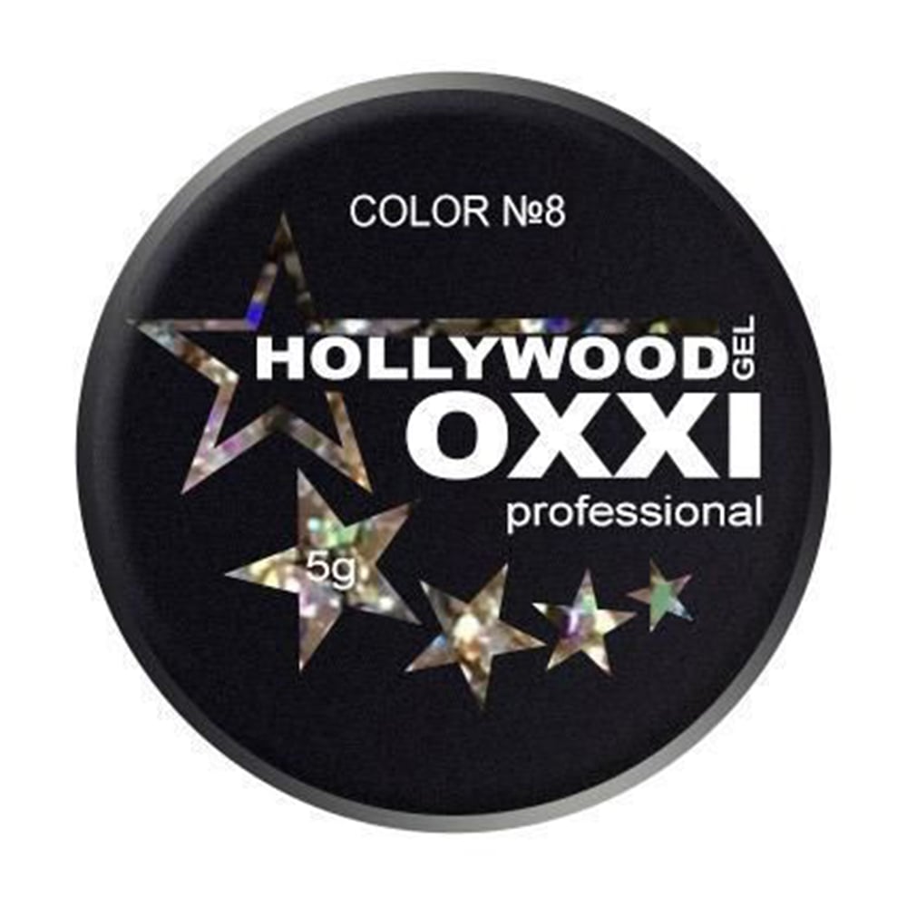 Глітерний гель для манікюру Oxxi Professional Hollywood 8 Сріблясто-золотистий голографічний мікс, 5 г